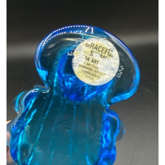 Titan Art Glass Blue Graceful Swan Trinket Dish Signed Titan 1997 Vintage - Picture 12 of 12